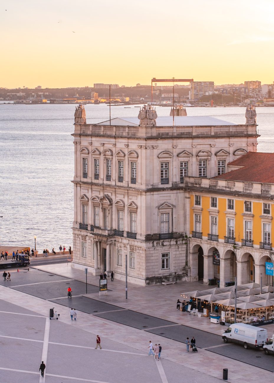View over Praça do Comércio from the top of Rua Augusta Arch in Lisbon