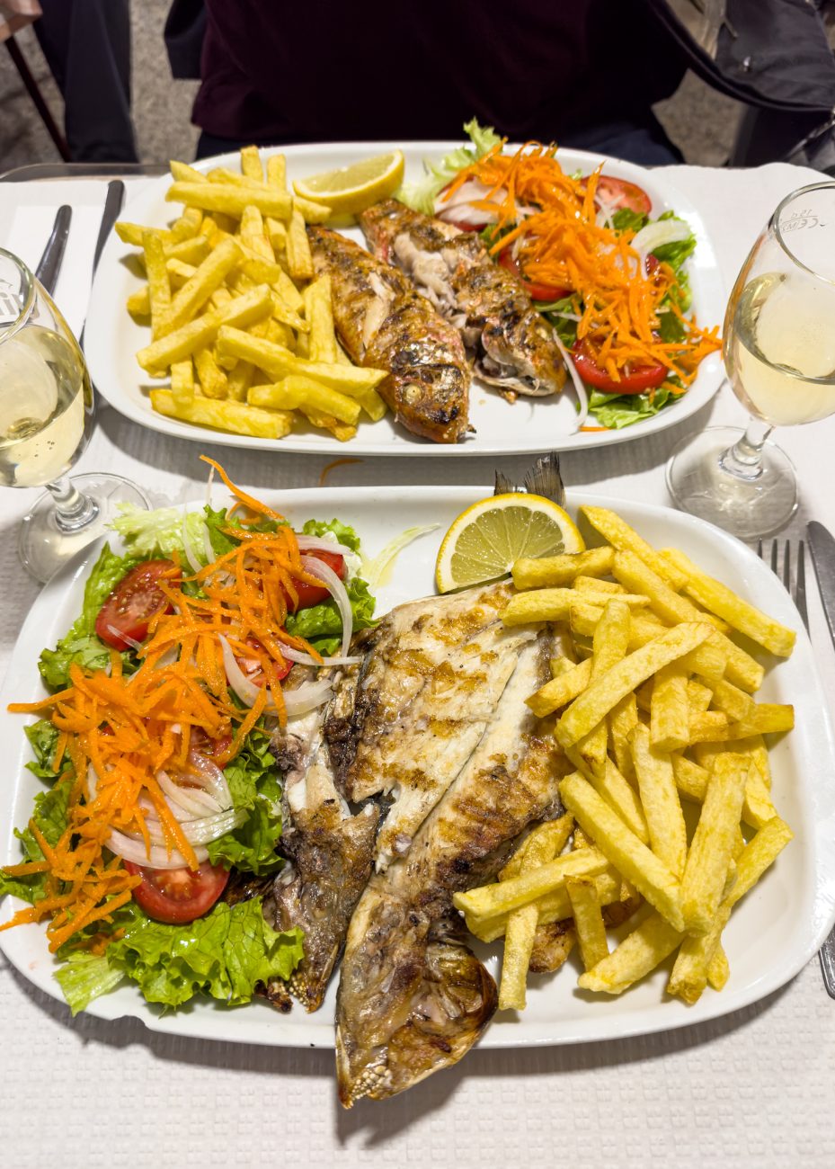 Typical meal at the local Portuguese tasca in Lisbon