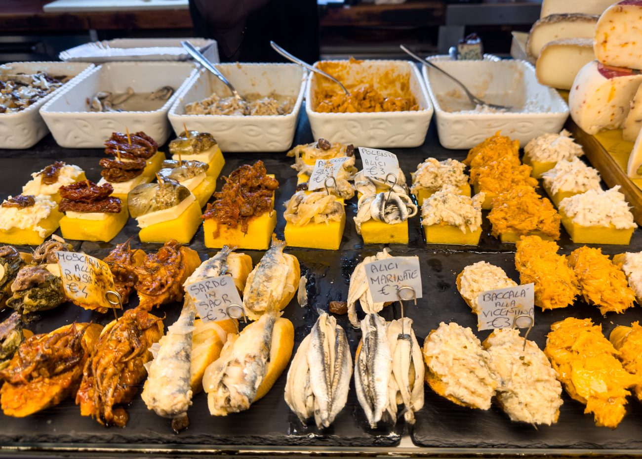 Trying cicchetti at Bacari in Venice