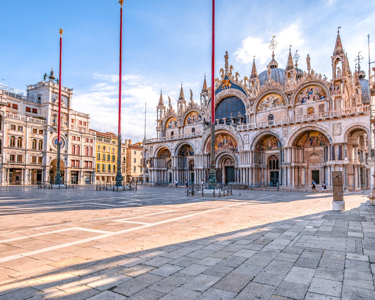 Piazza San Marco at sunrise with St. Mark’s Basilica in Venice
