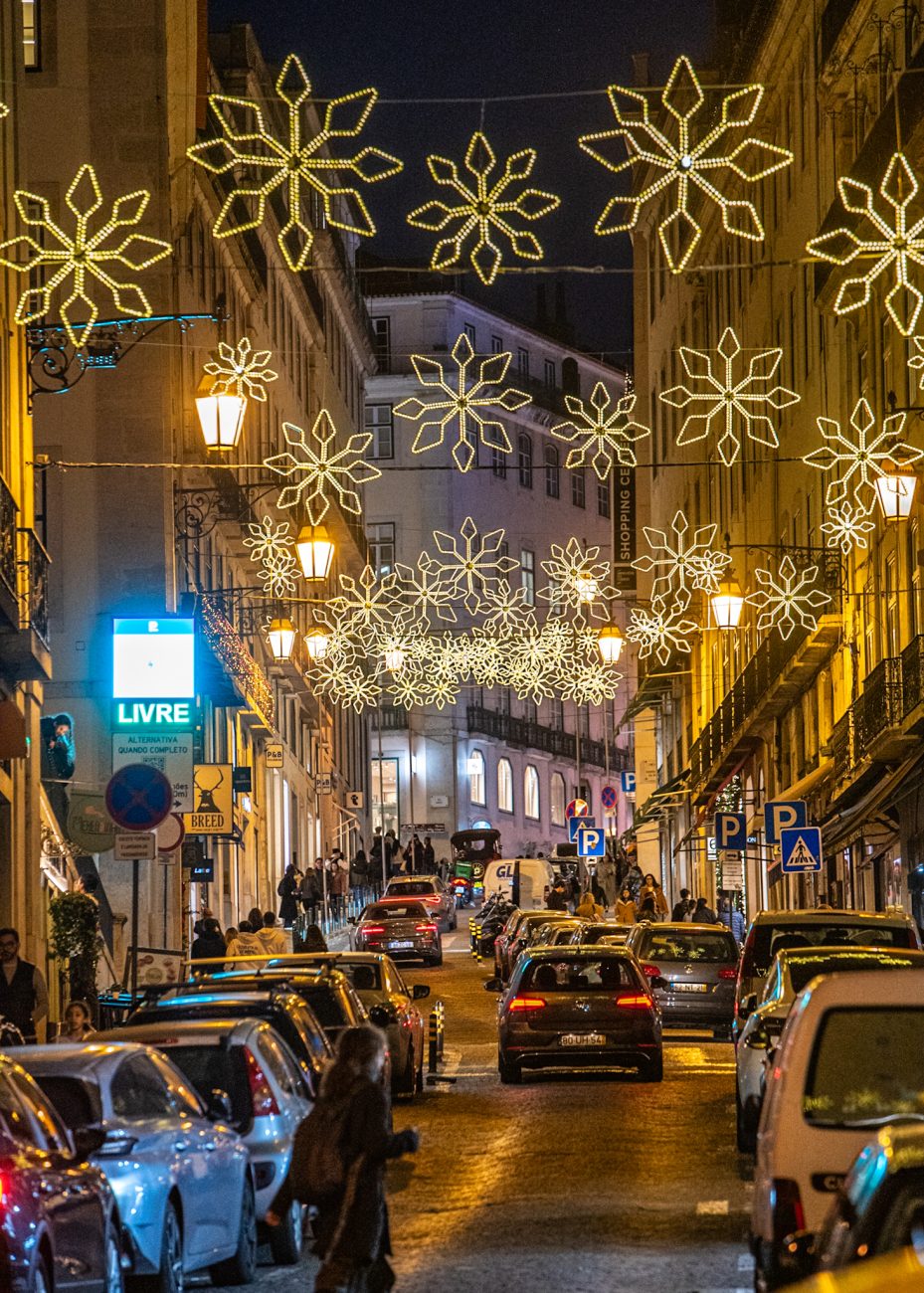 Christmas light displays in downtown Lisbon