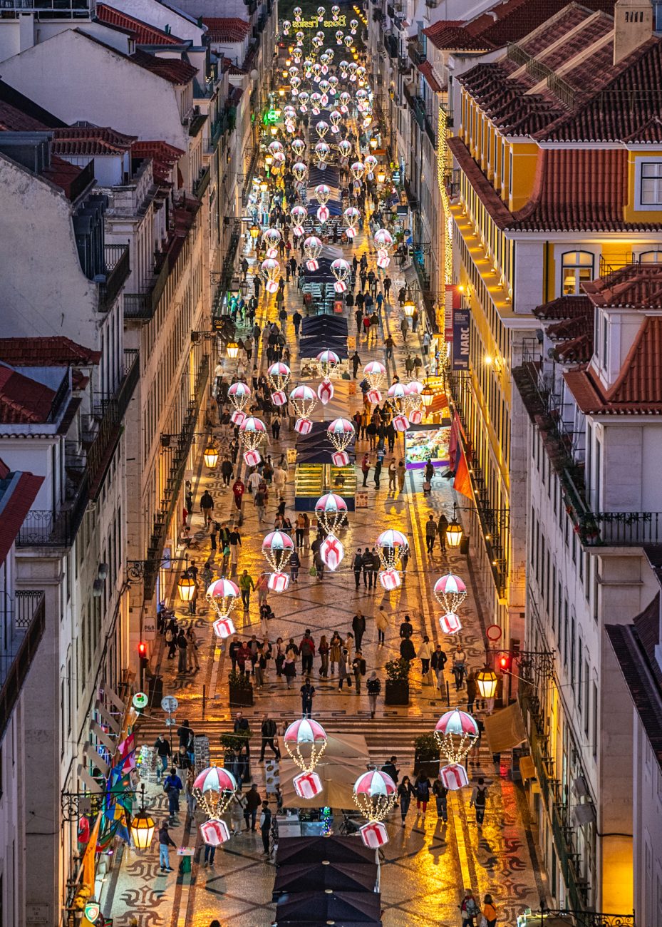 Rua Augusta in December with Christmas decorations