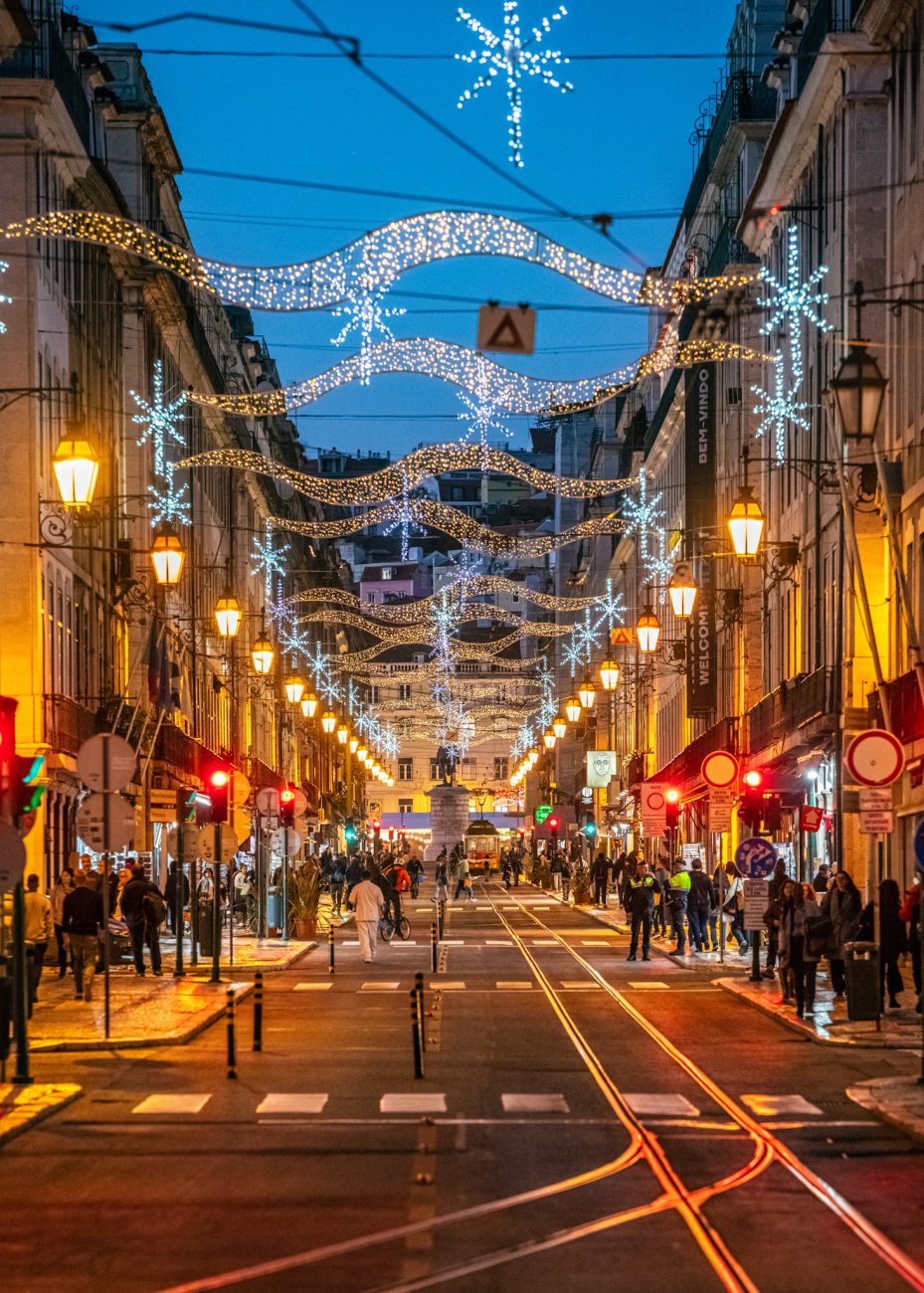 Christmas light displays in downtown Lisbon