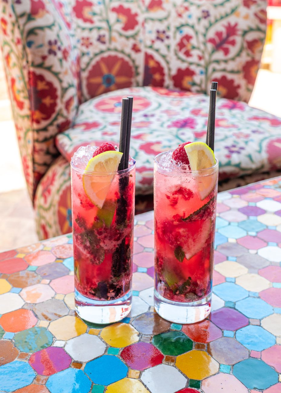 Drinks at the El Fenn rooftop in Marrakech, Morocco