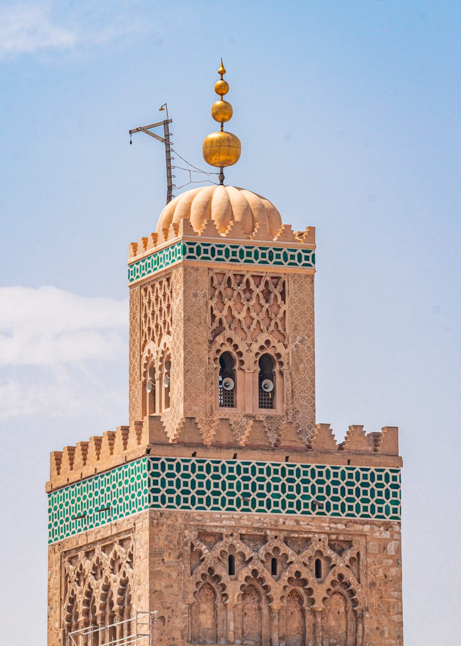 details of Koutoubia Mosque minaret in central Marrakech