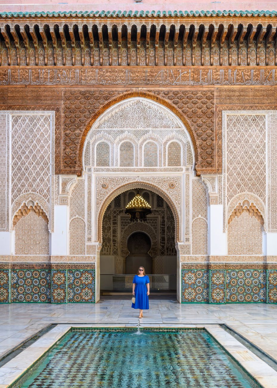 Interior courtyard of Medersa Ben Youssef with traditional Moroccan tilework