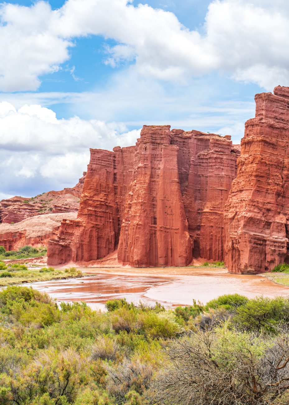 Scenic view of Quebrada de las Conchas canyon near Cafayate, Argentina with red rock formations