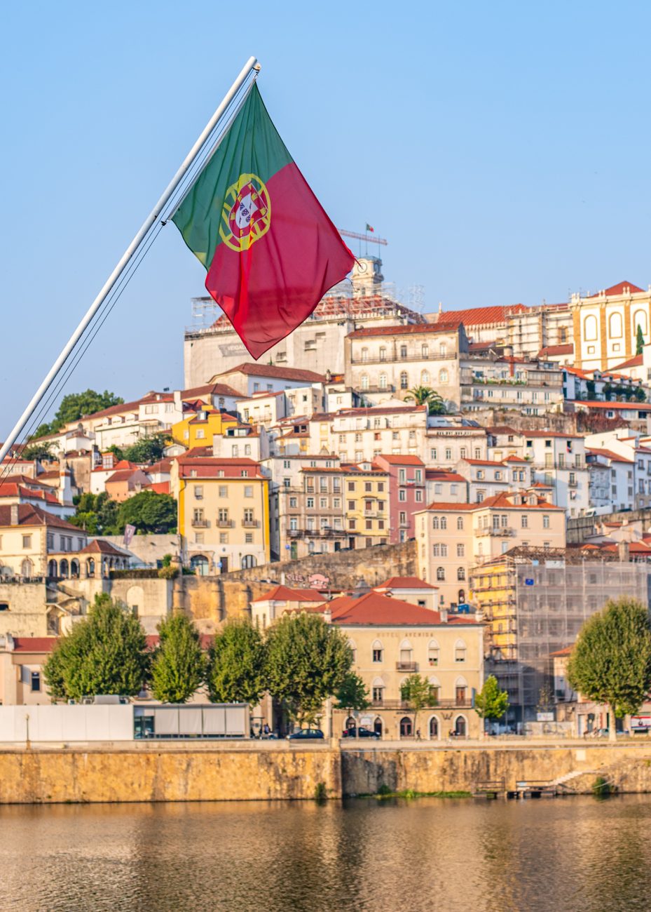 Panoramic view of Coimbra old town and the Mondego River in central Portugal