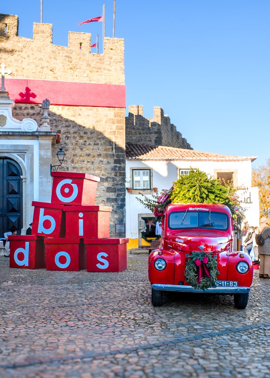Medieval streets of Óbidos lit up for Christmas in Portugal