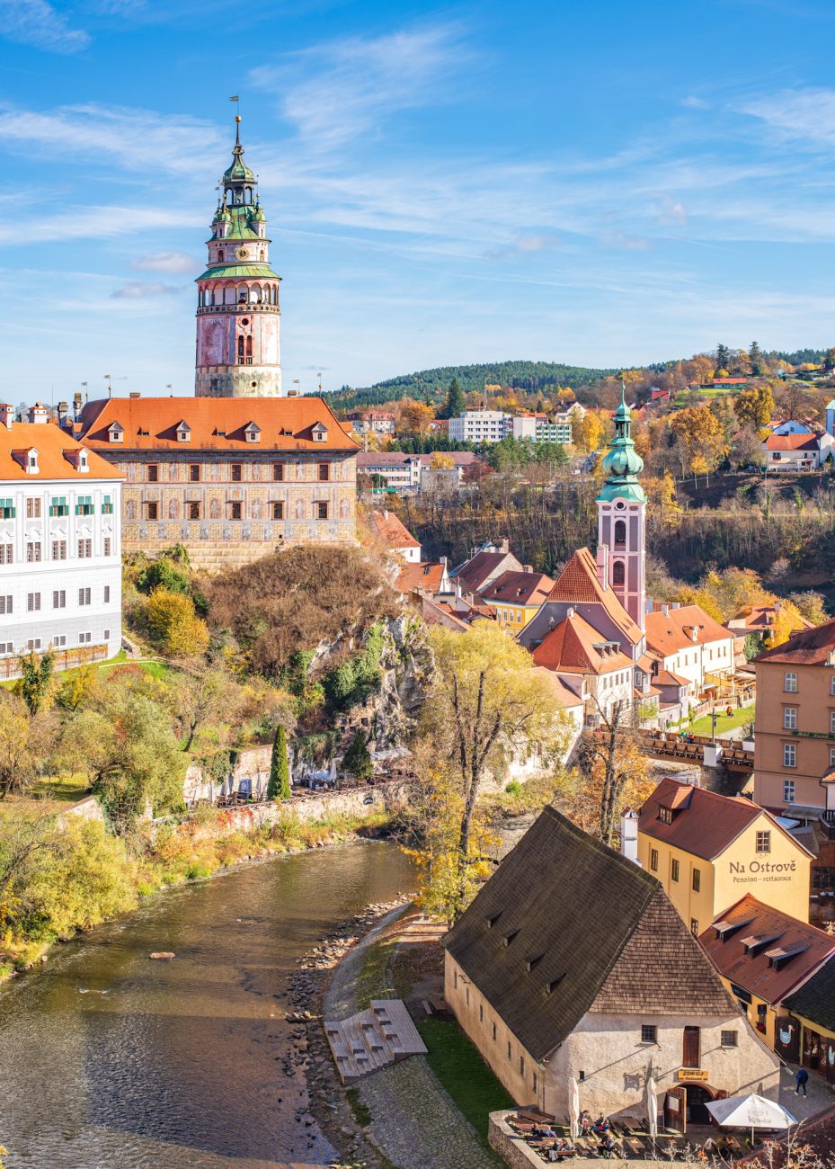 Medieval streets and river views in Český Krumlov Czech Republic