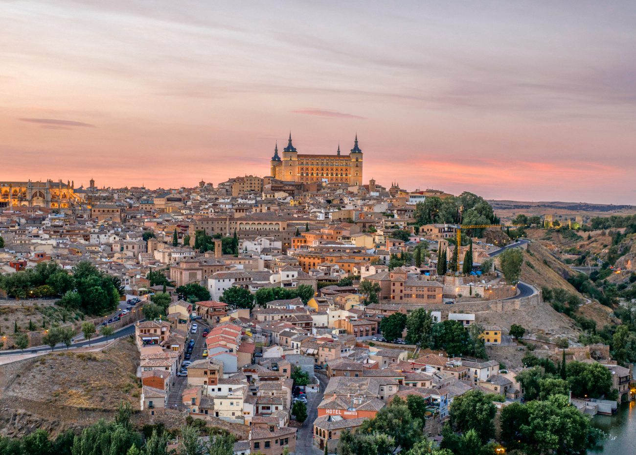 Toledo Spain medieval old town above the Tagus River, romantic European town for couples