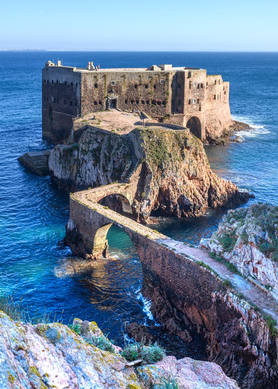 Narrow bridge leading to Forte de São João Baptista in Portugal