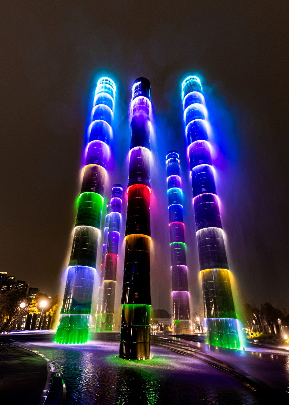 Tower of Vitality colorful lights in Chengdu