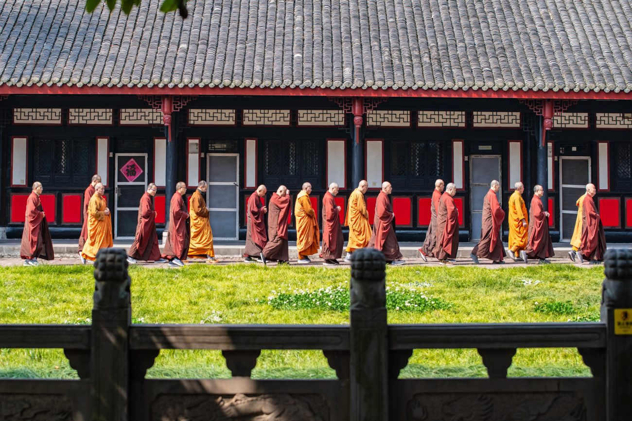 Monks at the Zhaojue Temple in Chengdu