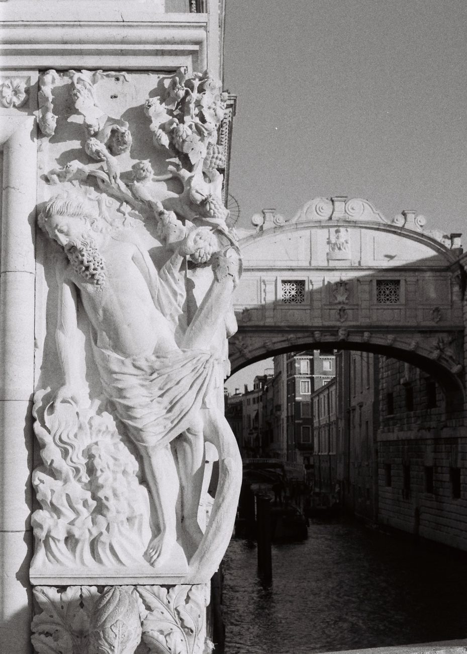 Bridge of Sighs in Venice photographed on black and white film