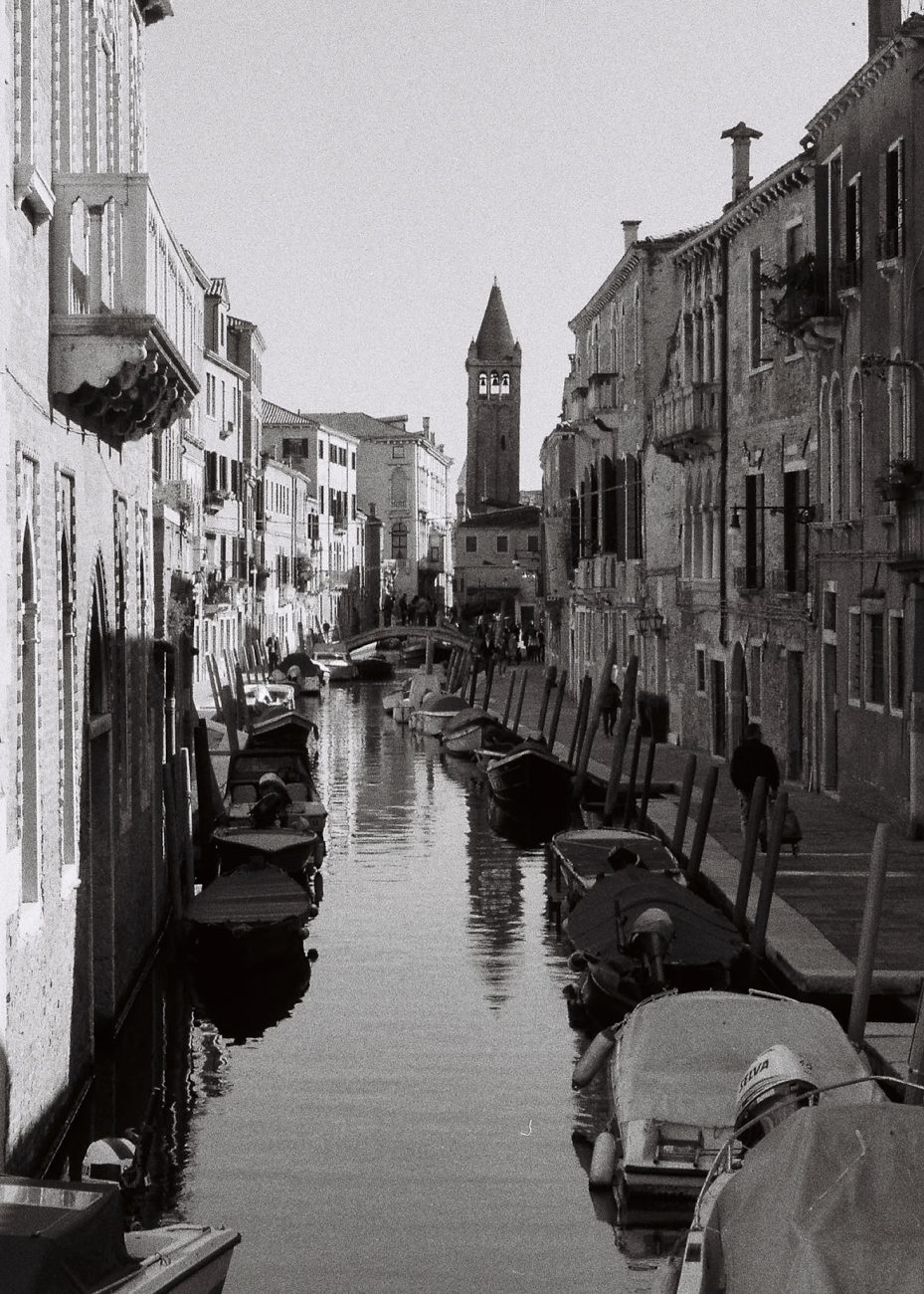 Dorsoduro canal captured on black and white film