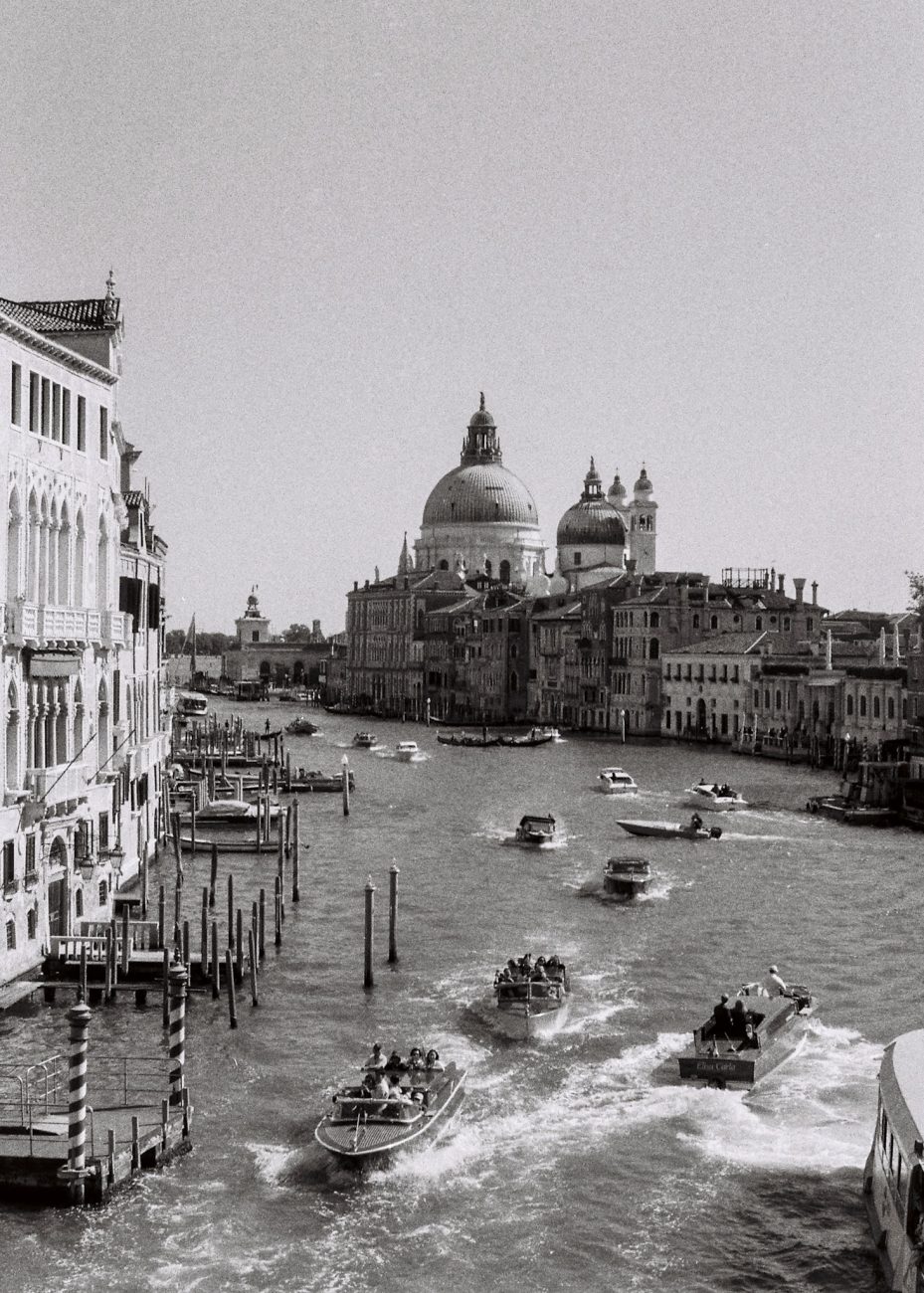 Accademia Bridge in Venice photographed on black and white film