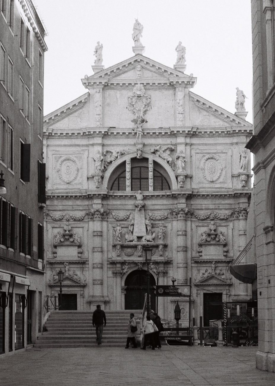 Architectural detail in Venice photographed on black and white film