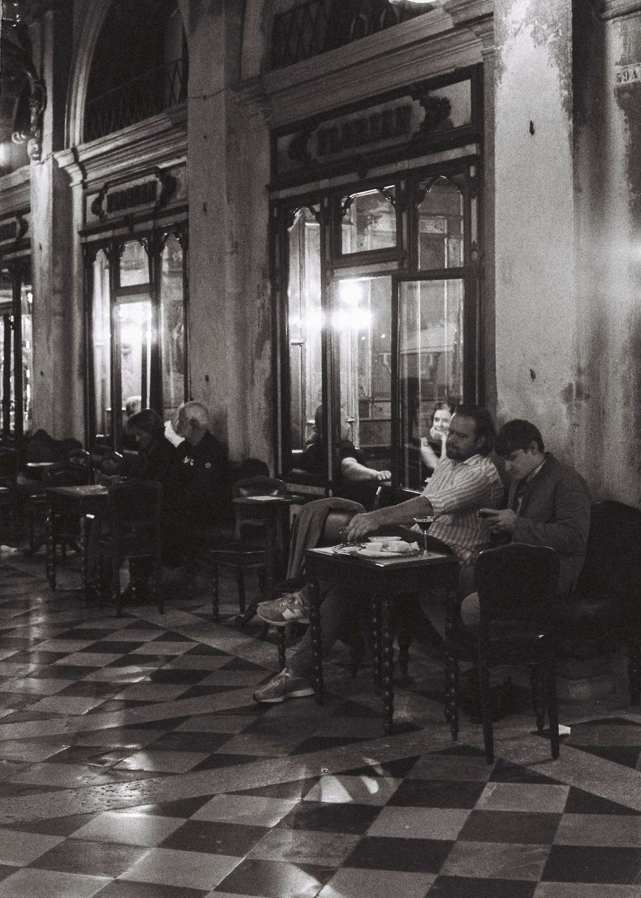 Florian Cafe in Venice photographed on black and white film