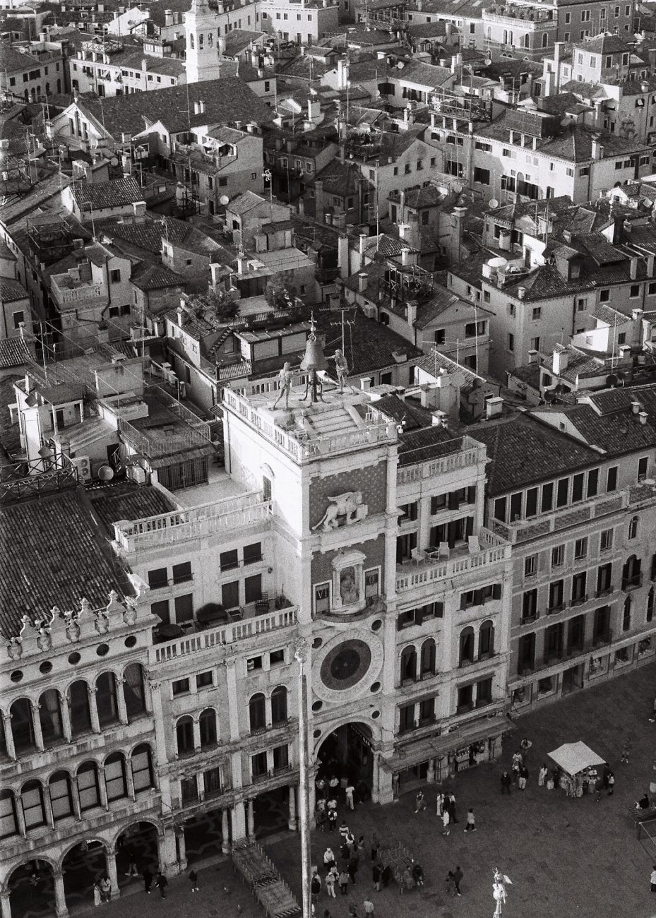 Architectural detail in Venice photographed on black and white film