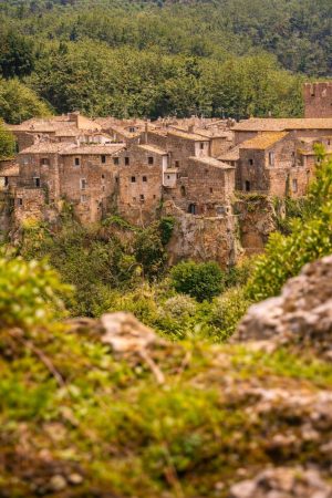 Calcata Vecchia medieval village on volcanic cliff in Lazio Italy near Rome