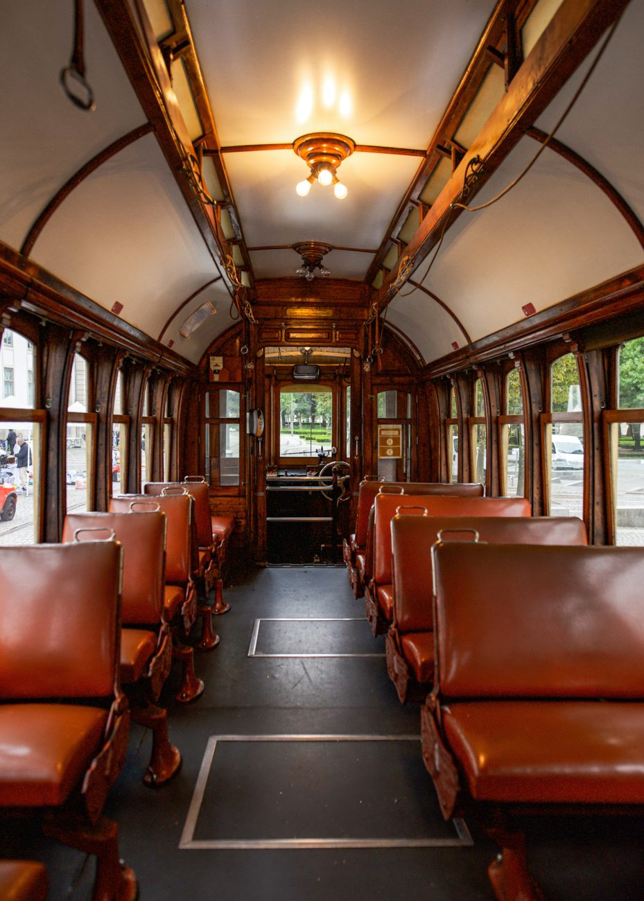 Interior vintage tram in Porto