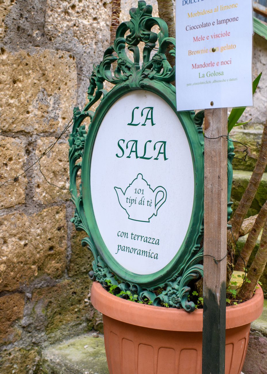 Tea house Sala da Tè cozy interior in Calcata Vecchia village Italy