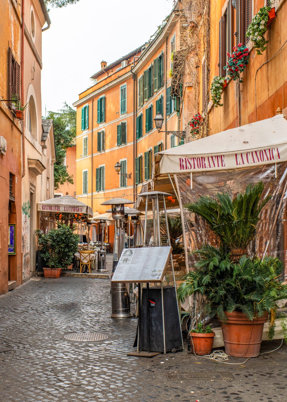 Colorful streets of Trastevere, a charming Rome neighborhood