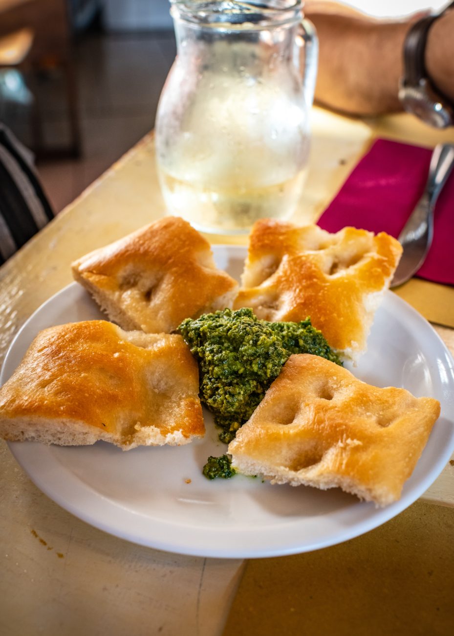 Focaccia with pesto in genoa