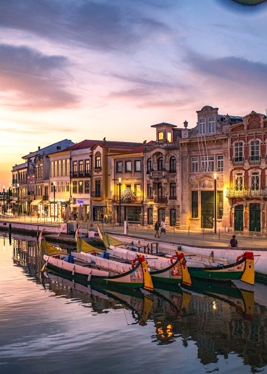 Art Nouveau buildings along the canals in Aveiro Portugal