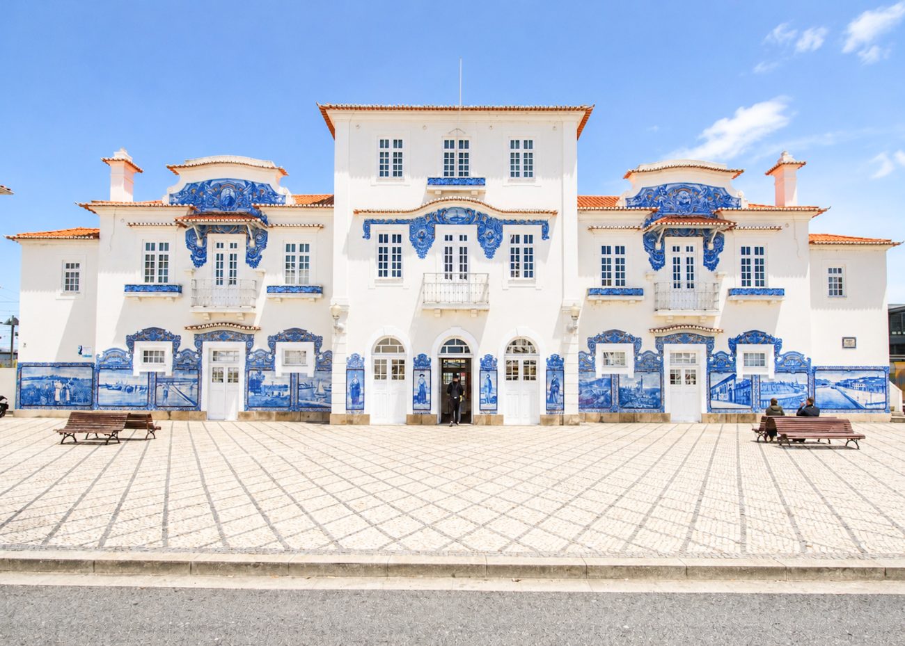 Aveiro Railway Station with traditional azulejo tile panels
