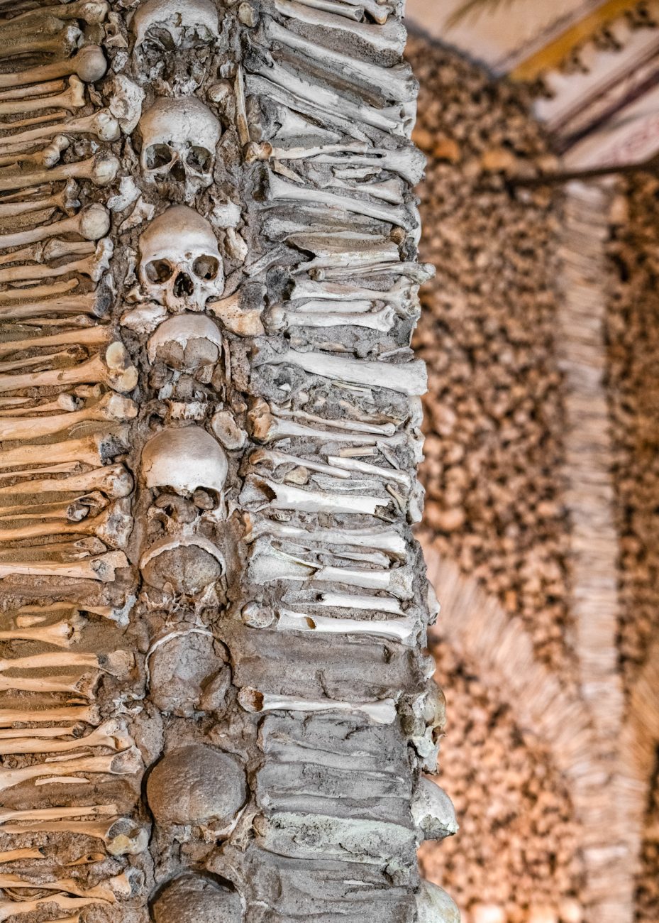 Human bones covering the walls of the Chapel of Bones