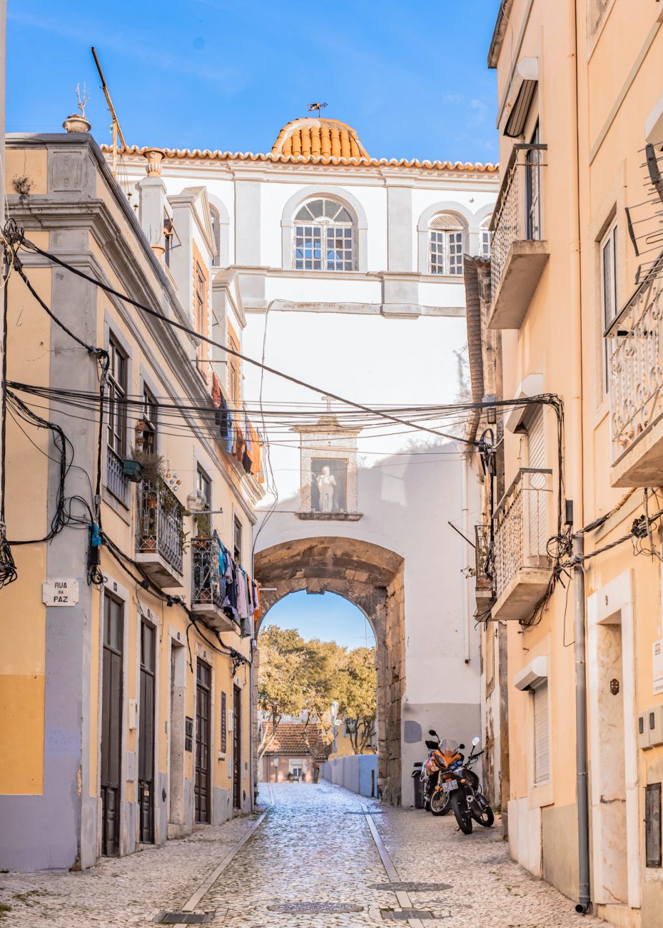 Historic center of Setúbal Portugal with traditional buildings