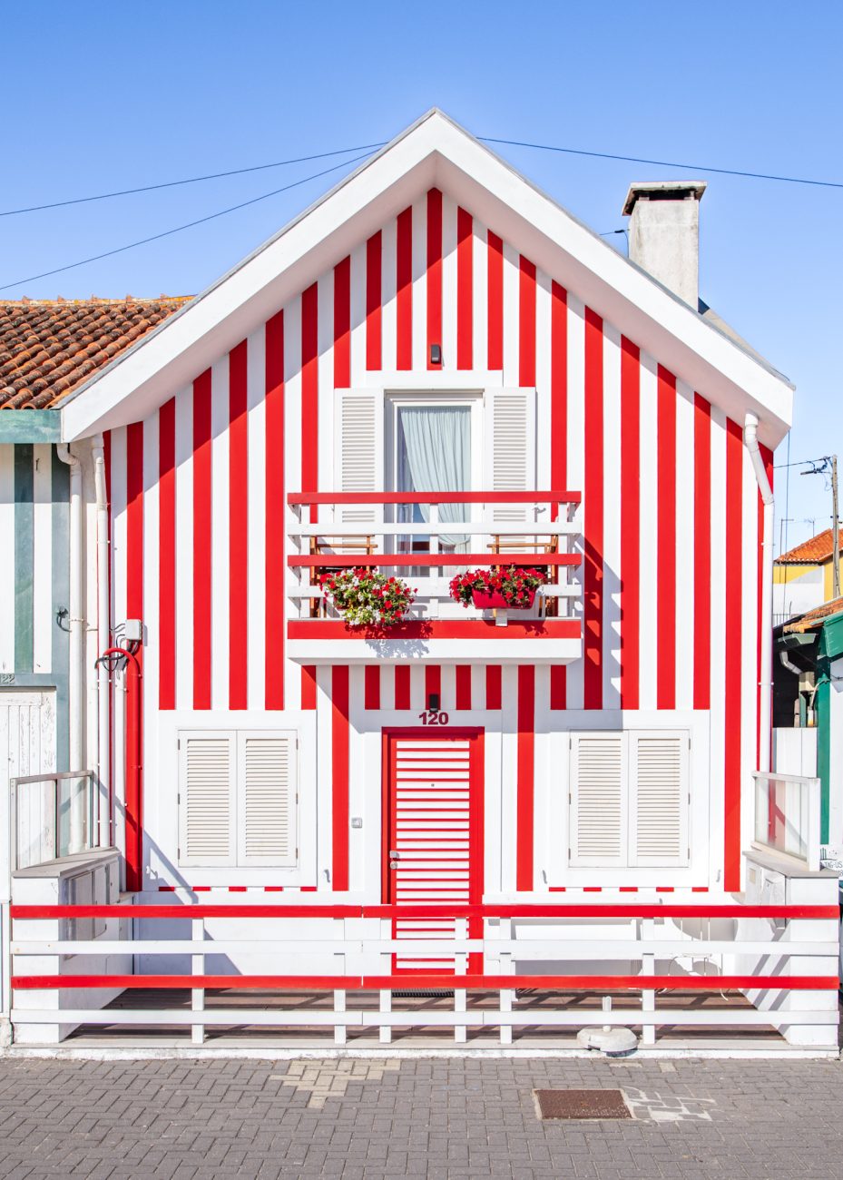 Colorful striped houses in Costa Nova