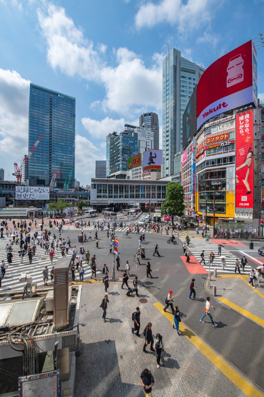 Shibuya Crossing in Tokyo, Japan, one of the busiest and most famous pedestrian crossings in the world.