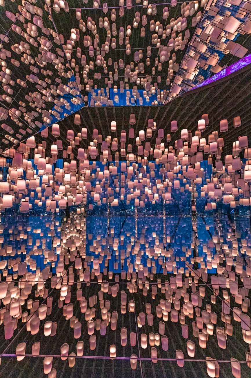 teamLab Borderless in Tokyo, an immersive digital art museum featuring interactive installations and colorful light projections