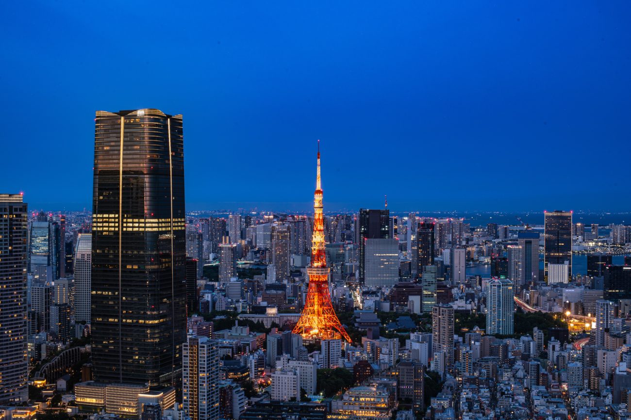Tokyo Tower seen from Roppongi Hills, one of the best places to enjoy panoramic views of Tokyo, Japan