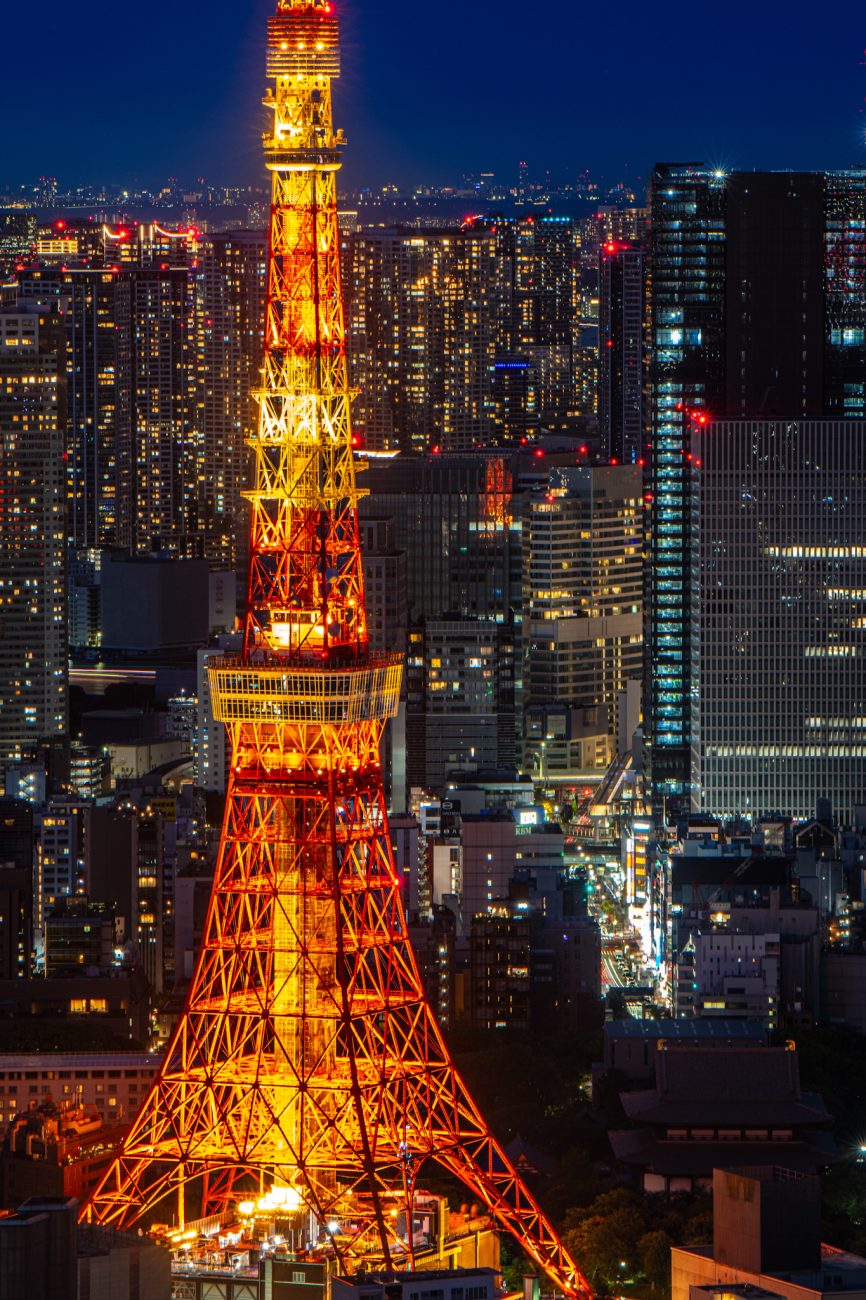 Tokyo Tower, the iconic red and white landmark inspired by the Eiffel Tower and one of the best-known attractions in Japan