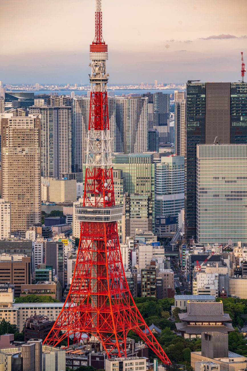 Tokyo Tower, the iconic red and white landmark inspired by the Eiffel Tower and one of the best-known attractions in Japan